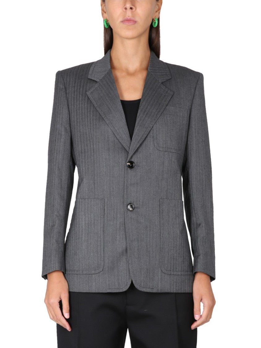 Bottega Veneta Textured Chevron Pattern Wool Jacket