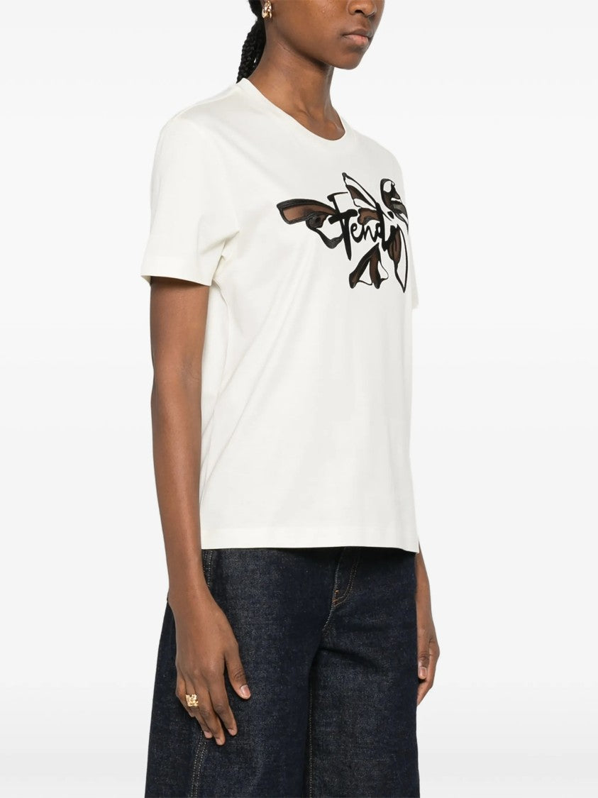 Fendi Nigthfly Off-White Abstract Butterfly Graphic T-Shirt