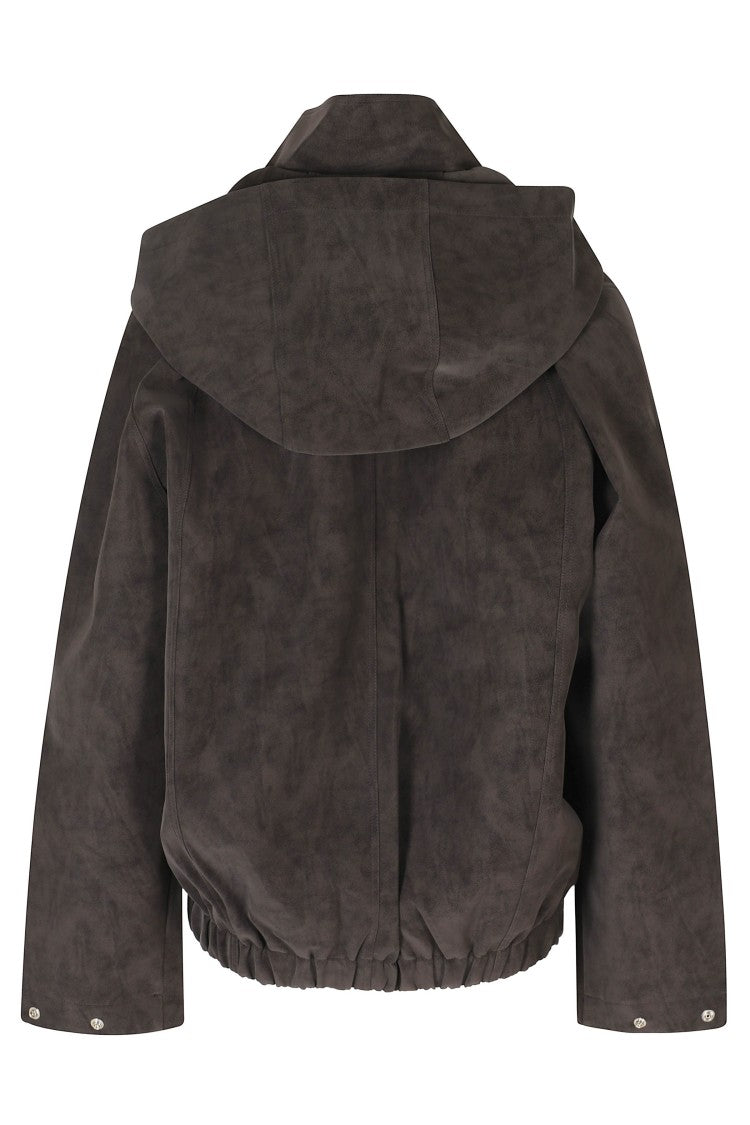 La Piscine Dark Brown Faux-Suede Bomber Jacket With Boxy Silhouette