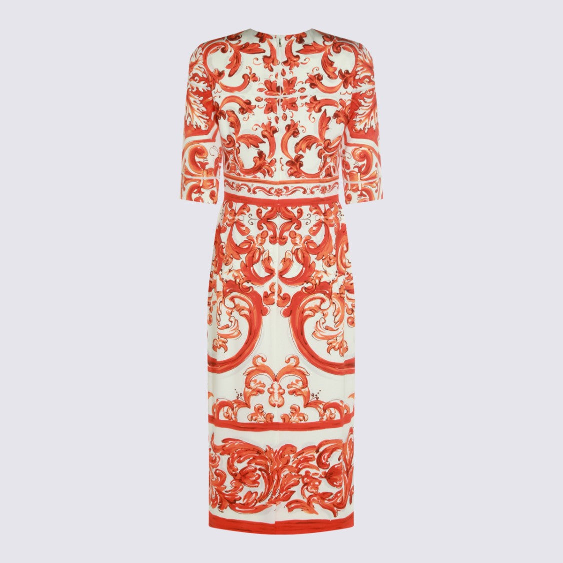 Dolce & Gabbana Baroque-Inspired Fitted Midi Dress With Three-Quarter Sleeves