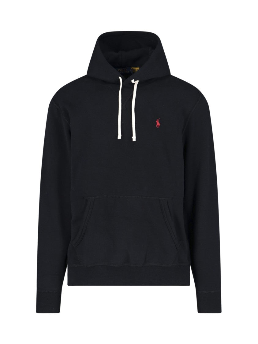 Polo Ralph Lauren Black Cotton Blend Hoodie With Drawstring And Embroidered Logo