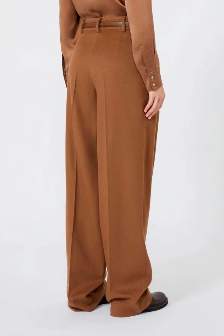 Max Mara Camel Mstcocco Belted Pleated Wide-Leg Virgin Wool Pants