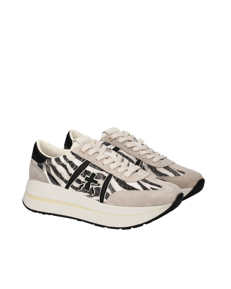 Premiata Zebra-Print Low-Top Sneakers With Glossy Accents