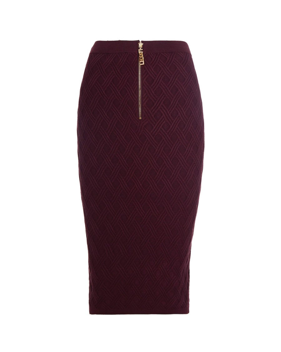 Elisabetta Franchi Merlot Argyle Knit Skirt With Jewel Detail