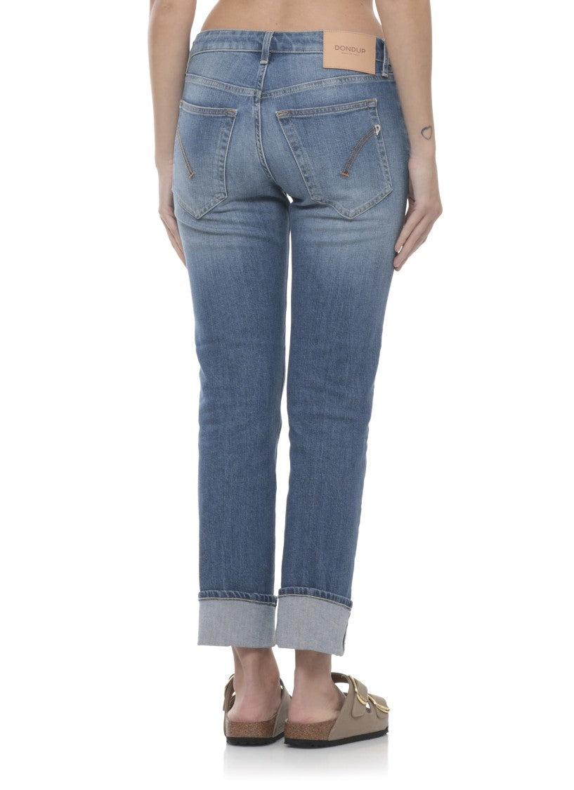Dondup Blue Coco Leather Tab Denim Jeans