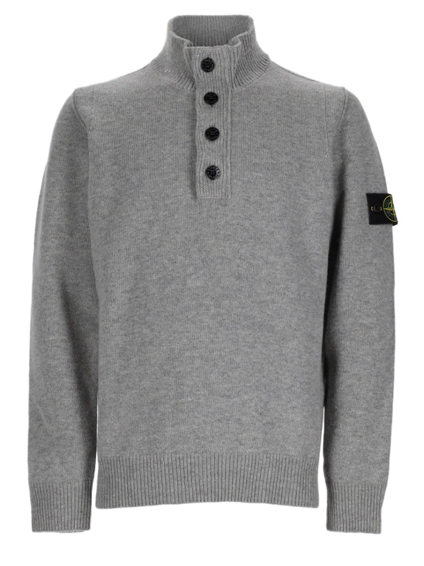 Stone Island Grey Knitted Virgin Wool-Blend Pullover