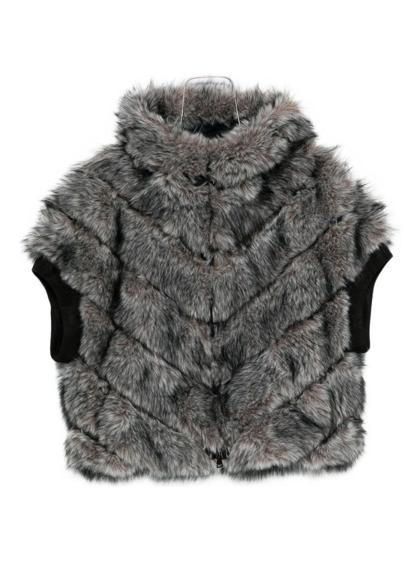 Betta Corradi Chevron Patterned Plush Faux Fur Coat