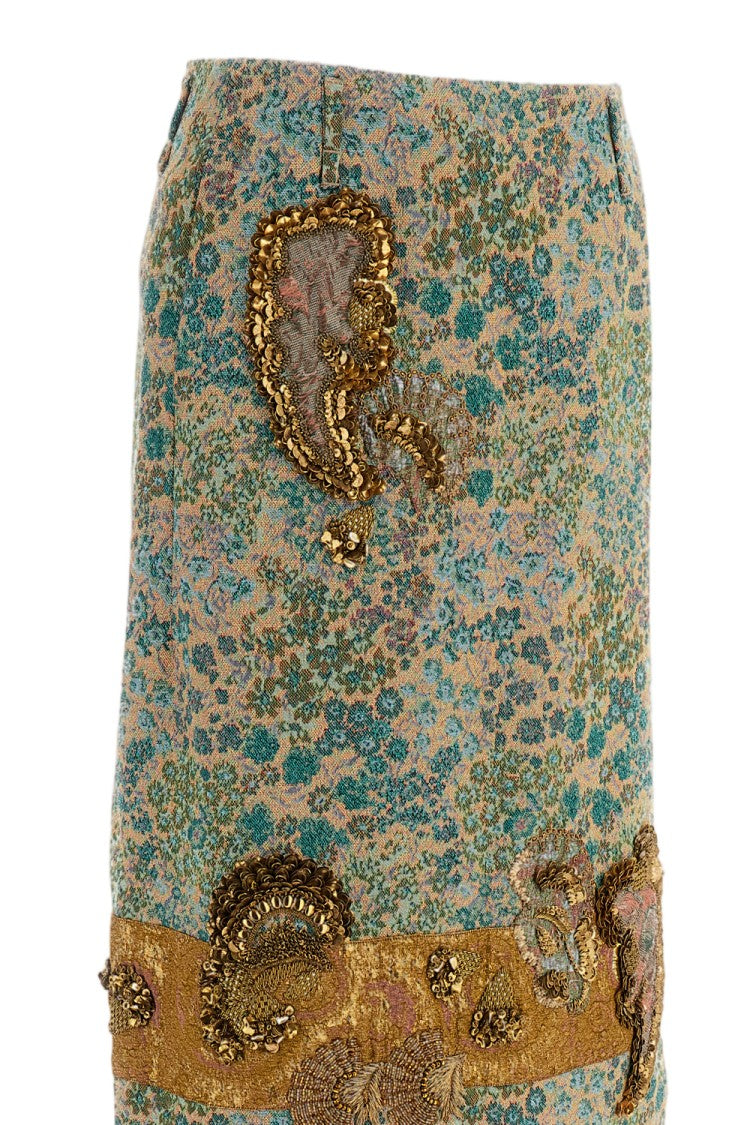 Dries Van Noten Floral Jacquard Gold-Embellished Midi Skirt