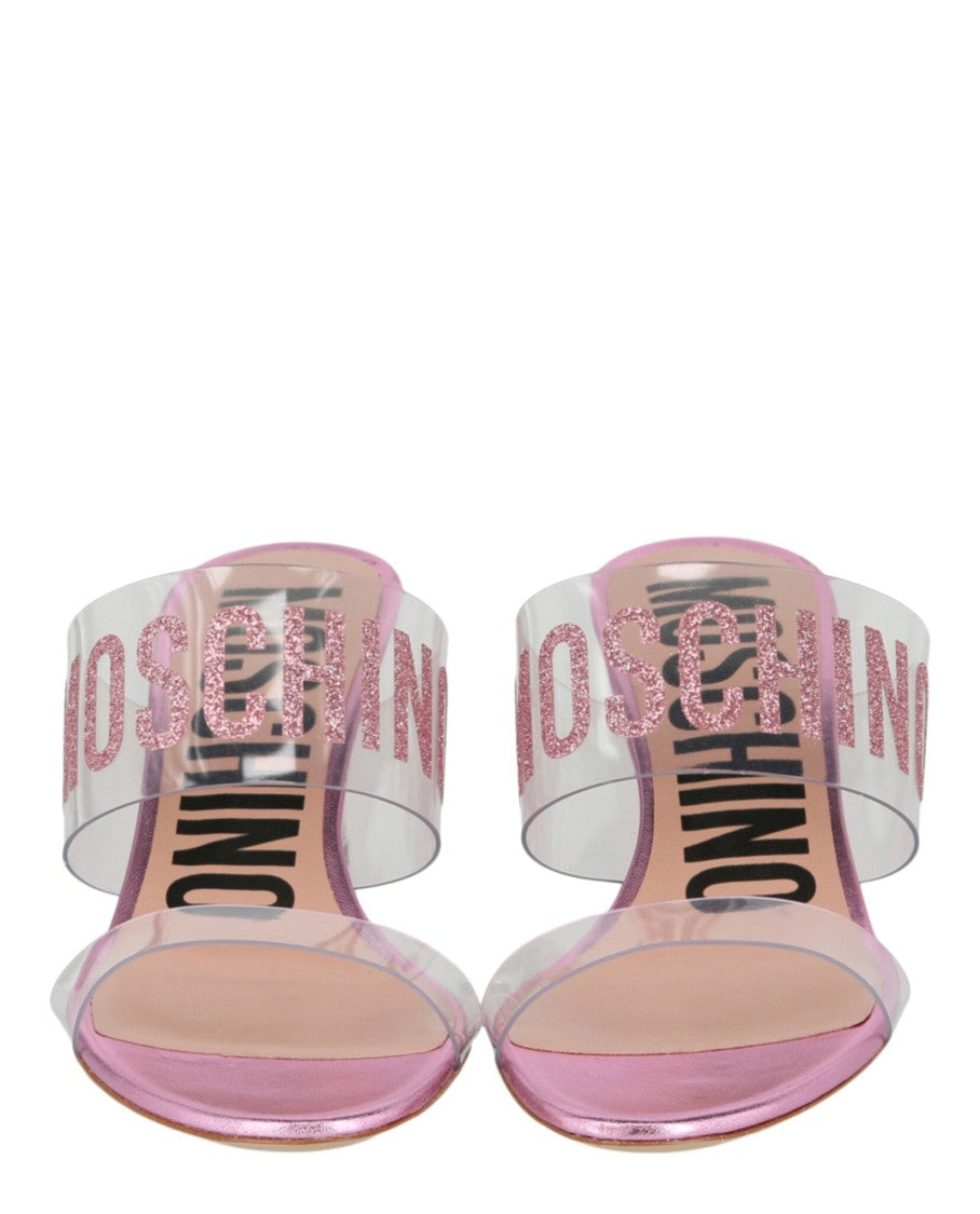 Moschino Glitter Logo Heel Sandals