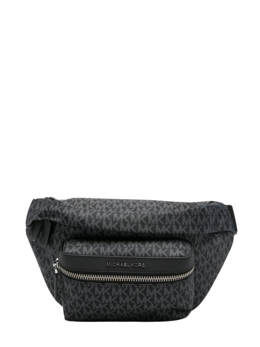 Michael Kors Structured Black Metallic Logo Pouch