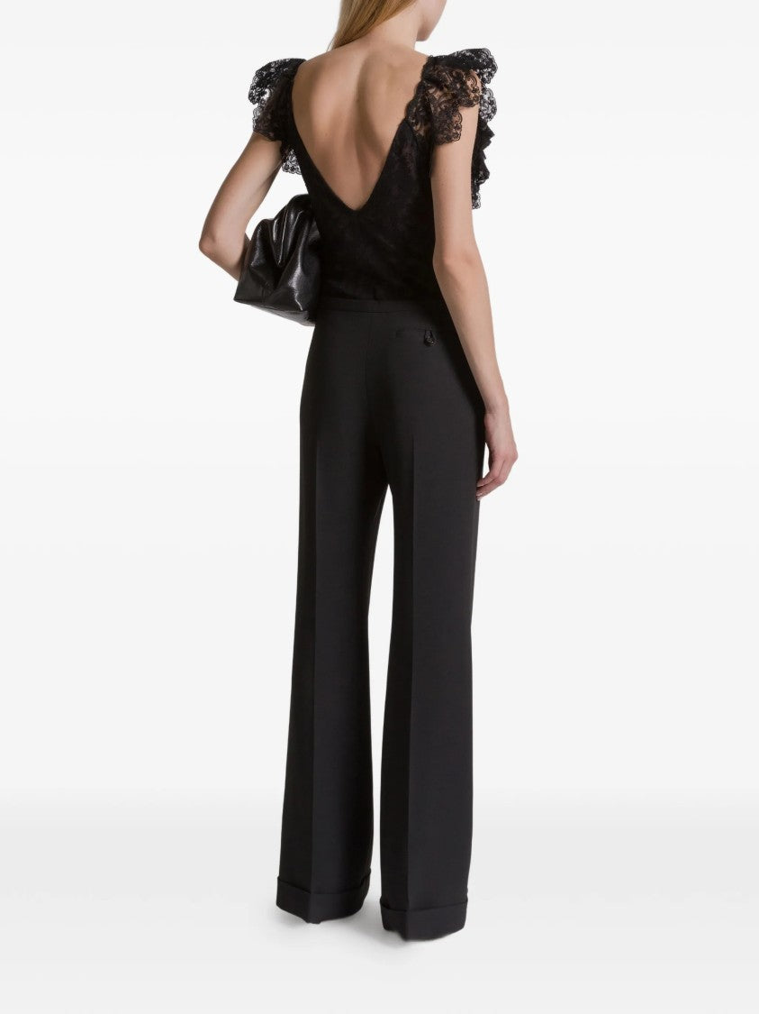 Alberta Ferretti Black Body Fitted Lace Wool Bodysuit