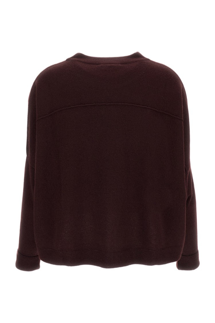 Dusan Burgundy Oversized Asymmetric Pure Cashmere Crewneck Sweater