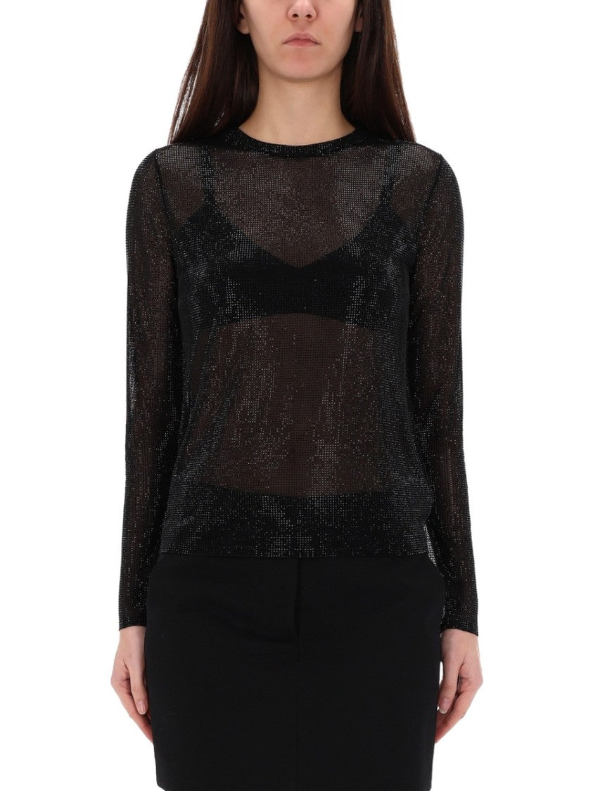 Michael Michael Kors Mesh Rhinestone Embellished Fitted Top