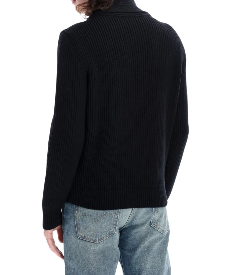 Saint Laurent Ribbed Knit Sweater With Shawl Collar