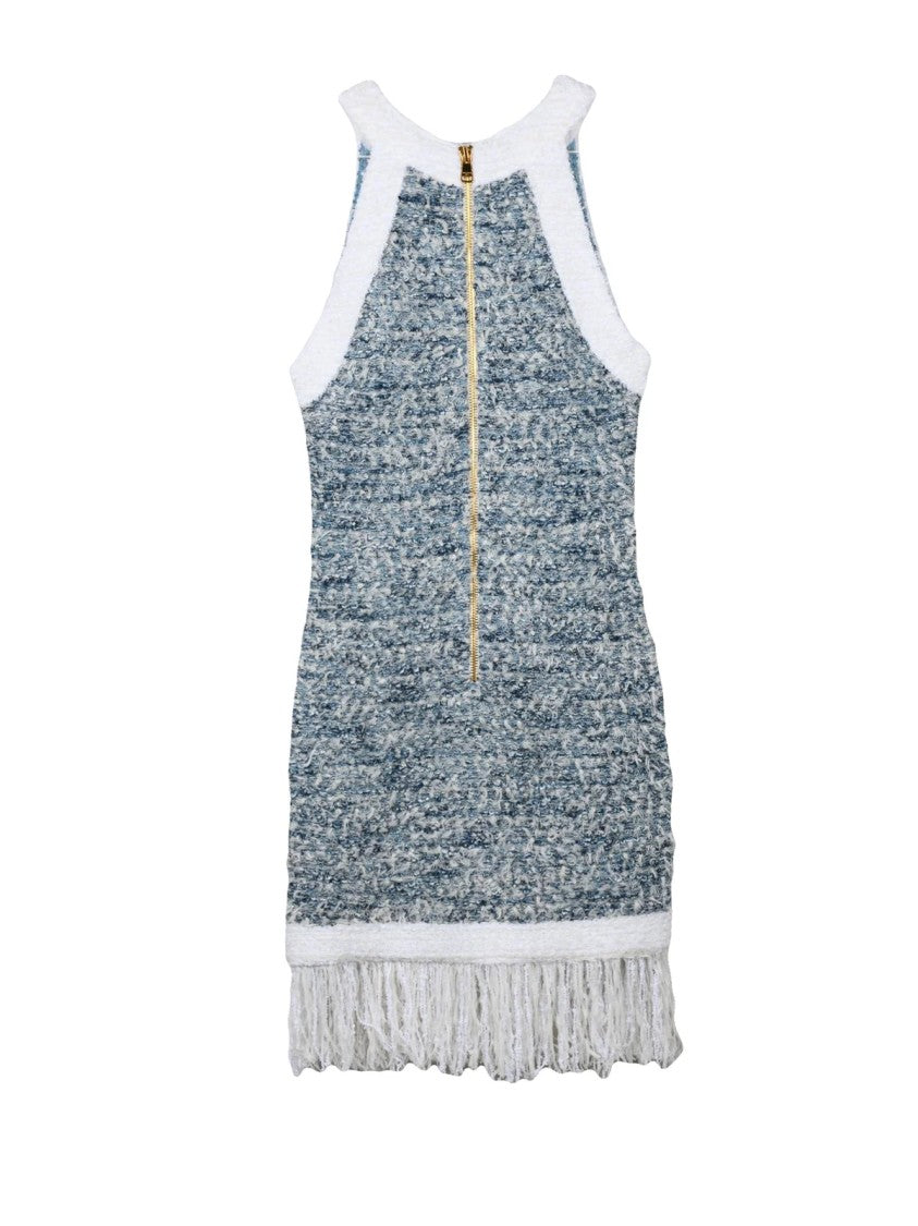 Balmain Textured Bouclé Mini Dress With Gold Accents