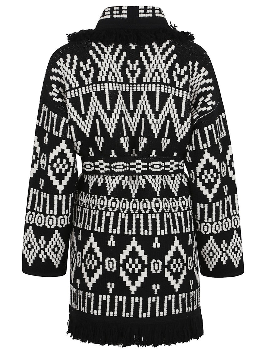 Alanui Frayed Edge Black Wool Blend Cardigan