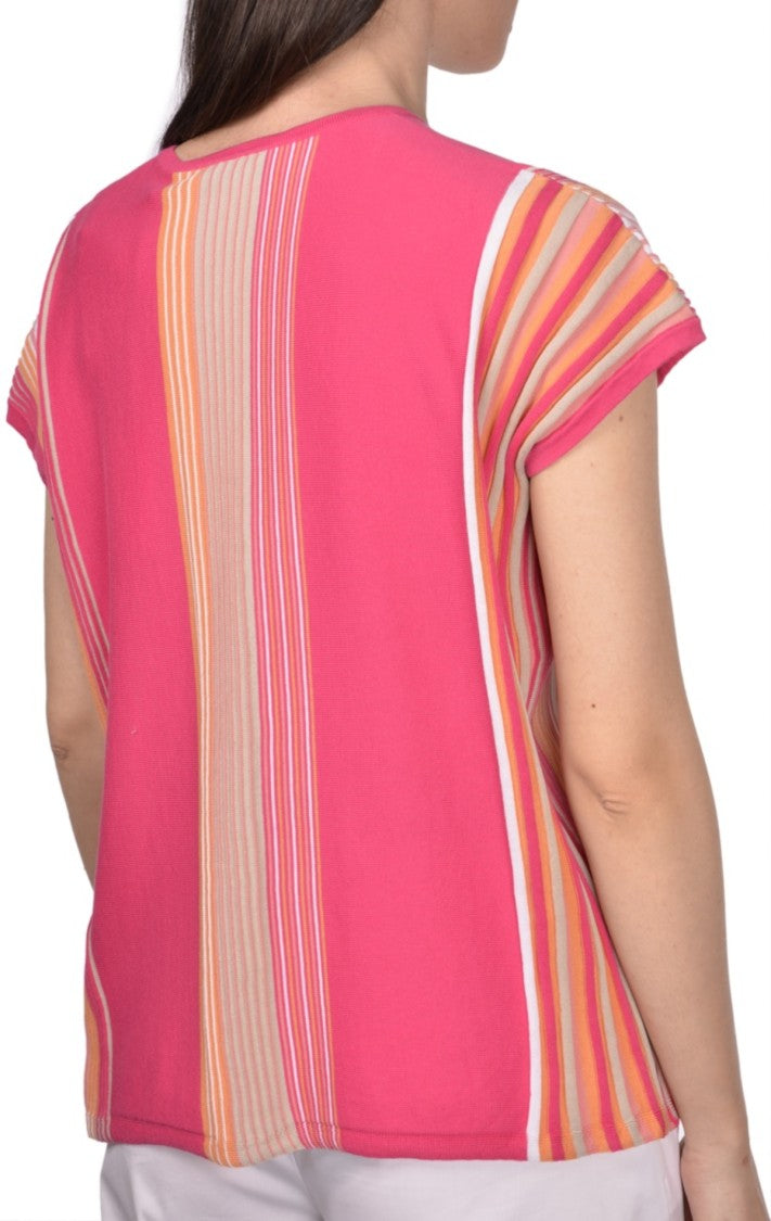Paolo Fiorillo Capri V-Neck Short-Sleeved Top With Vertical Stripes