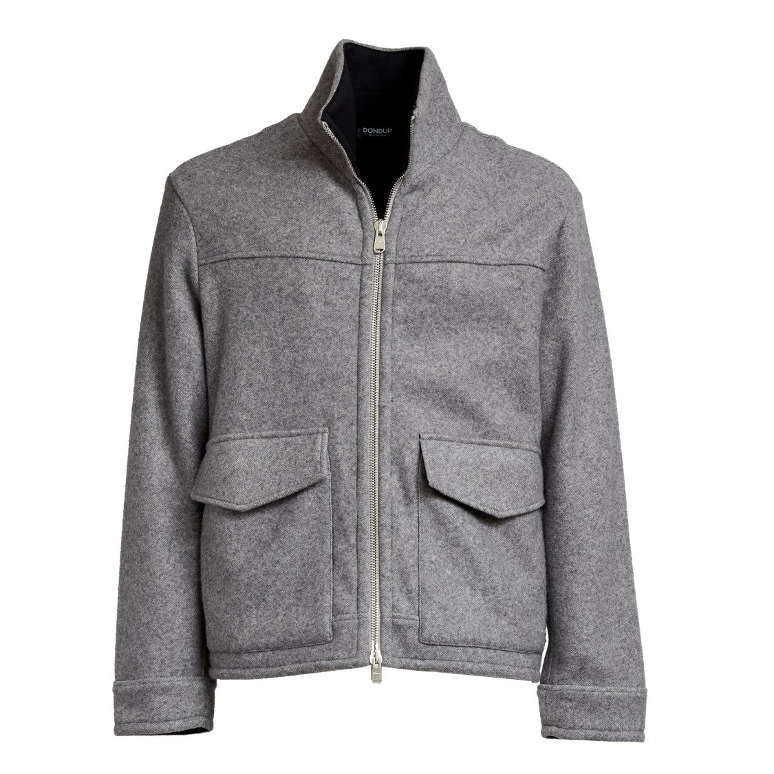 Dondup Textured Grey Jacket With Stand-Up Collar And Flap Pockets