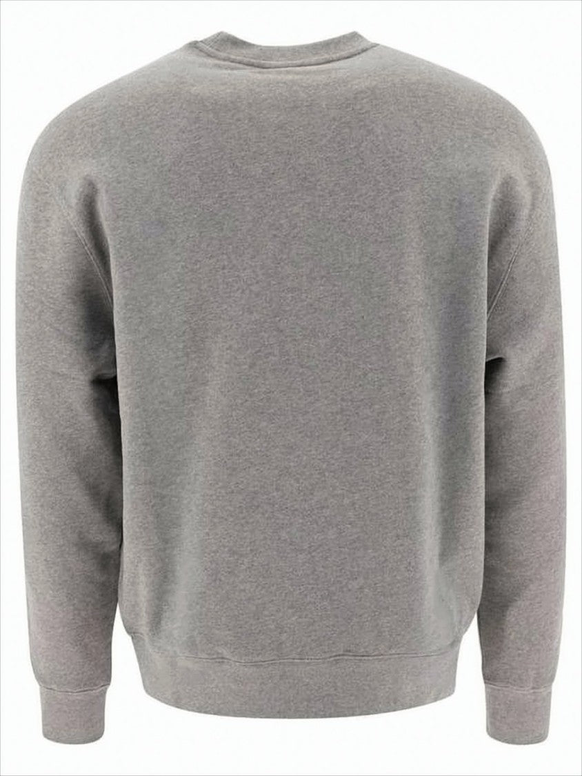 Maison Kitsuné Heathered Grey Long-Sleeve Sweatshirt With Ribbed Details And Iconic Emblem