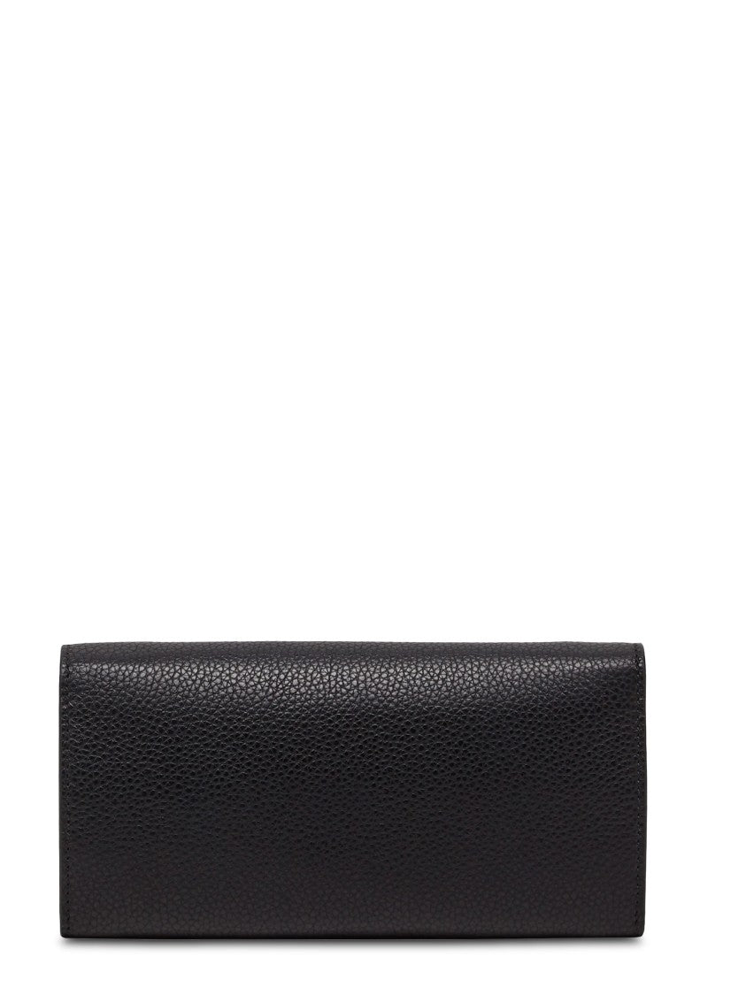 Ferragamo Textured Calf Leather Wallet On Chain With Gold Clasp