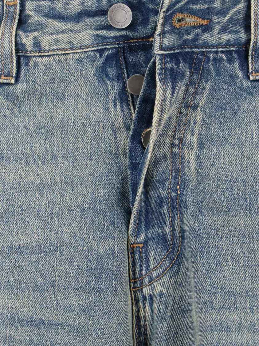 Haikure Blue Cotton Denim Straight-Leg Jeans With Five-Pocket Design