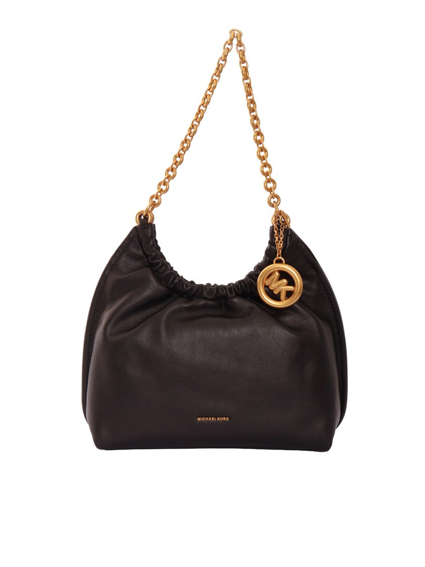 Michael Kors Gathered Drawstring Black Leather Pouchette
