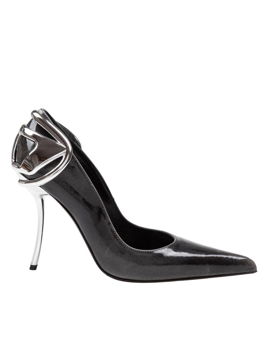 Diesel Patent Leather Pumps With Curved Heel Black