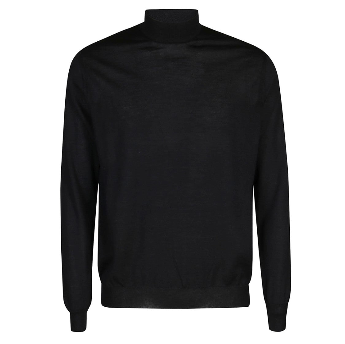 Malo Black Fine-Knit Sweater With High Neckline And Ribbed Details