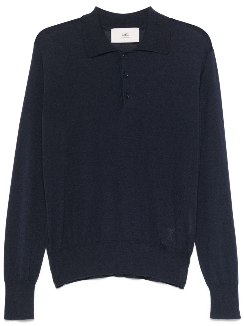 Ami Paris Navy Blue Long-Sleeve Polo Shirt