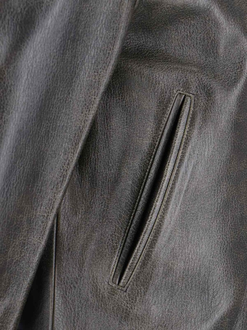 Tonywack Vintage Black Calfskin Leather Jacket With Classic Collar