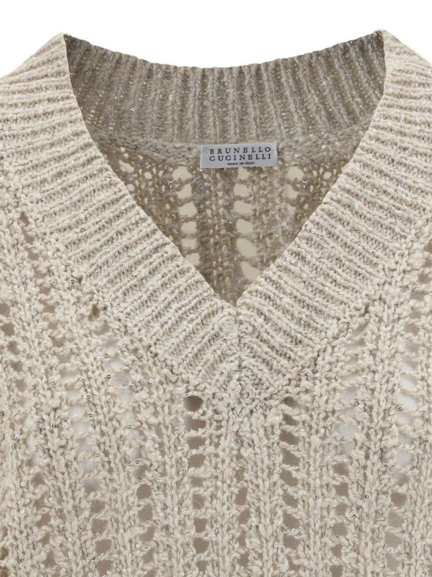 Brunello Cucinelli Oversized Cable-Knit Sweater With V-Neckline