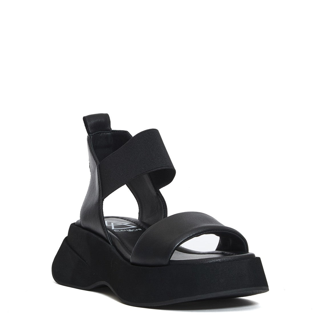 Elena Iachi Black Leather Wedge Sandal
