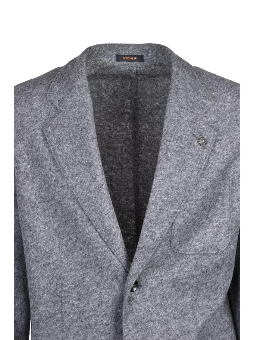 Officina 36 Grey Rounded Acrylic-Blend Blazer