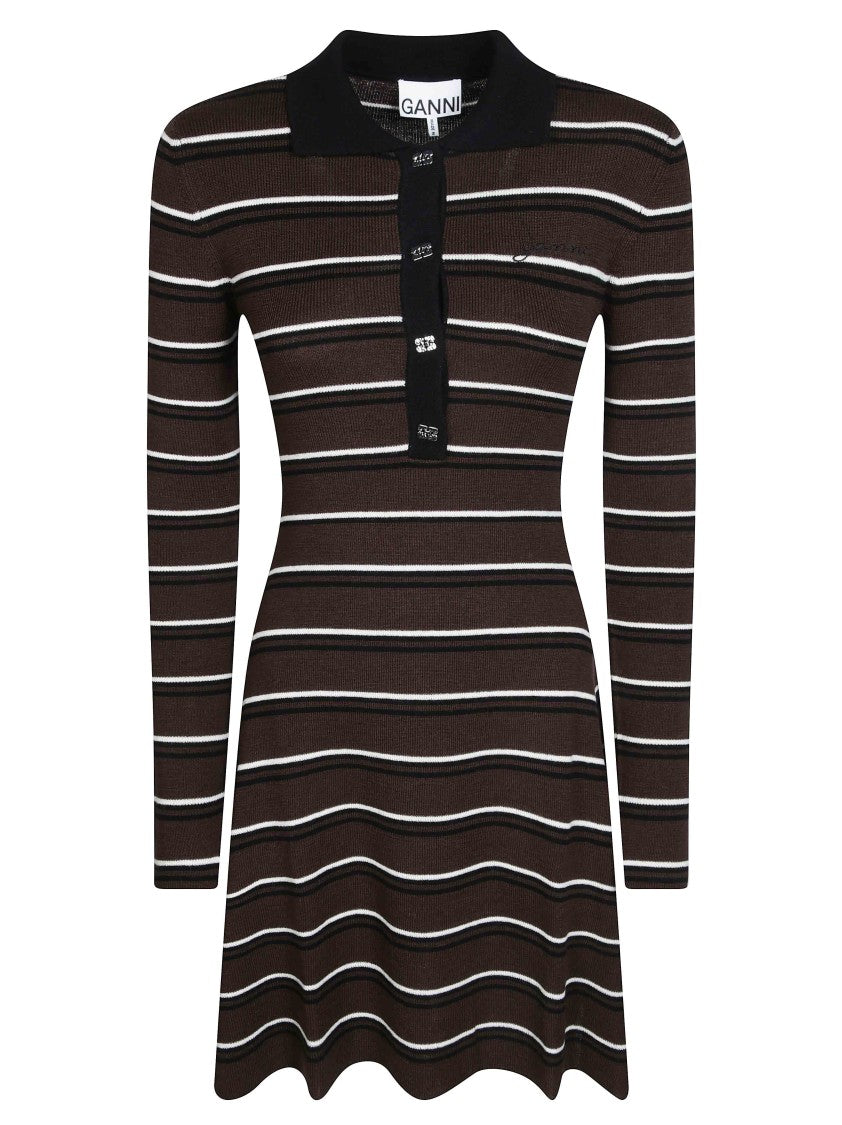 Ganni Ribbed Merino Wool Button-Down Mini Dress