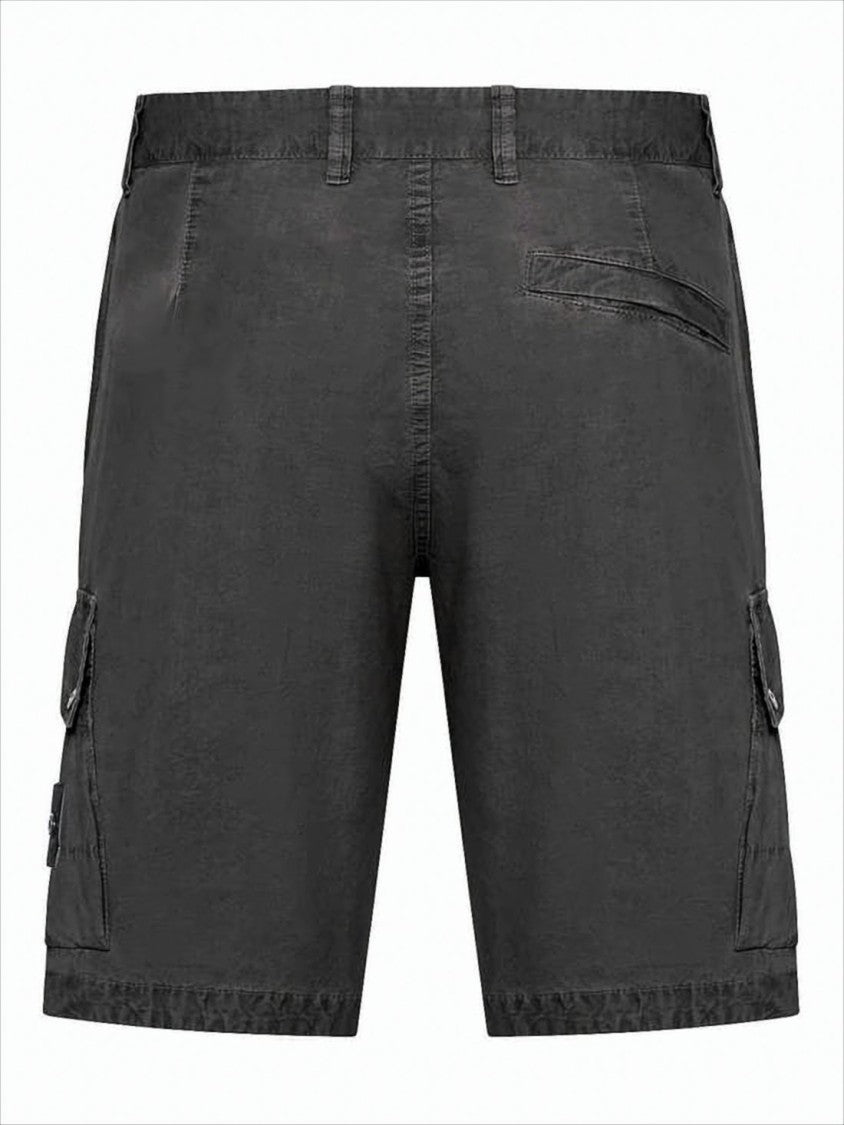 Stone Island Cargo-Inspired Black Shorts With Flap Pockets And Button Closure