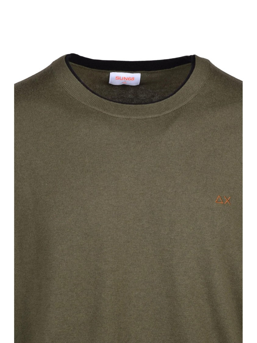 Sun68 Green Merino Wool-Cotton Crewneck Sweater
