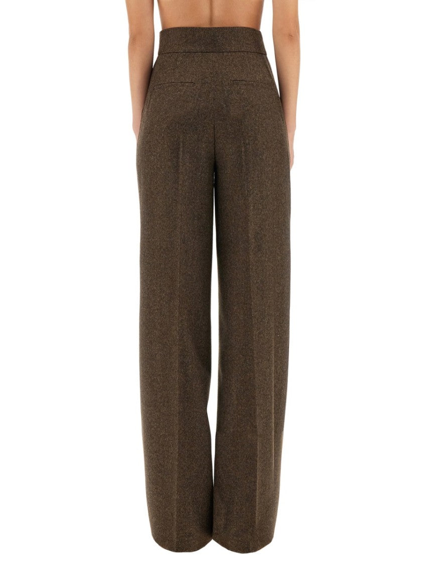 Max Mara High-Waisted Wide-Leg Trousers In Textured Virgin Wool