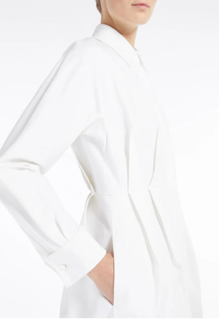 Max Mara White Maxi Dress With Classic Collar And Belted Waist