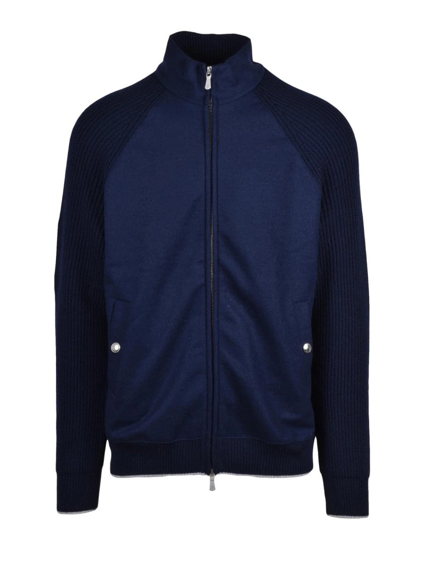 Eleventy Wool Jacket With Zip Closure And Ribbed Sleeves