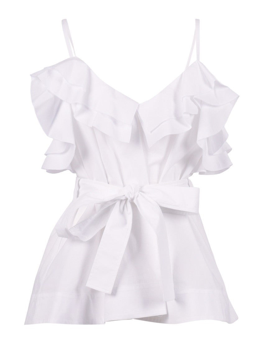 P.A.R.O.S.H. White Sleeveless Ruffled Blouse