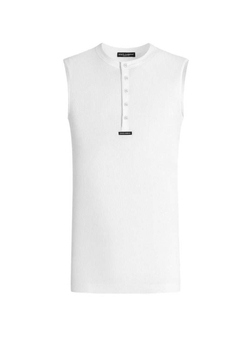 Dolce & Gabbana White Ribbed Knit Logo Tank Top