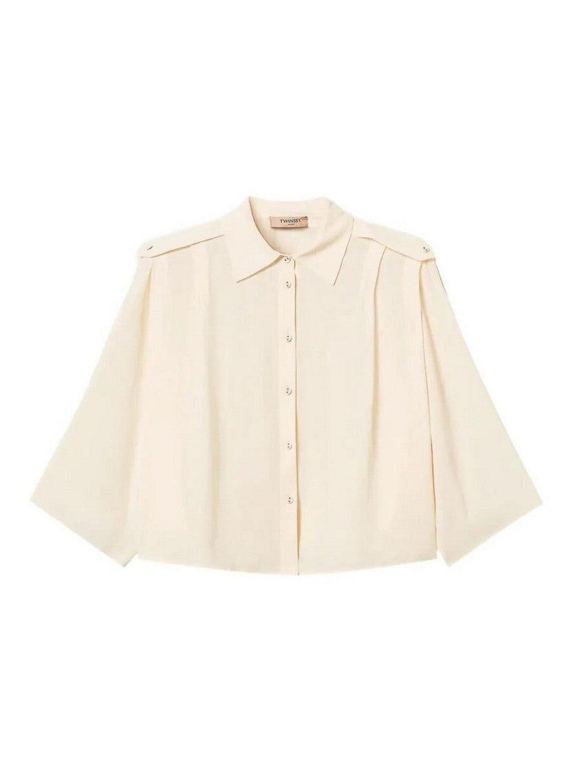 Twin-Set Cropped Button-Down Blouse With Classic Collar