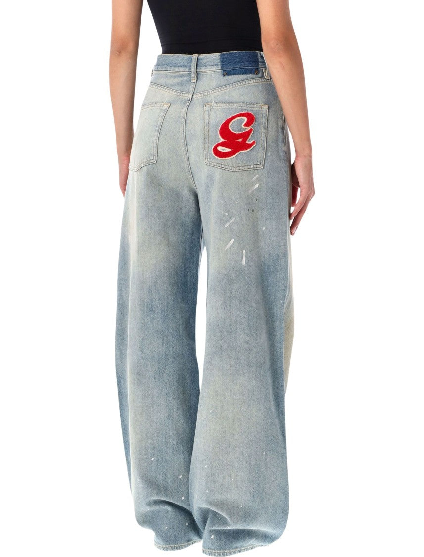Golden Goose Wide Silhouette Boyfriend Jeans With Distressed Details And Graphic Applique