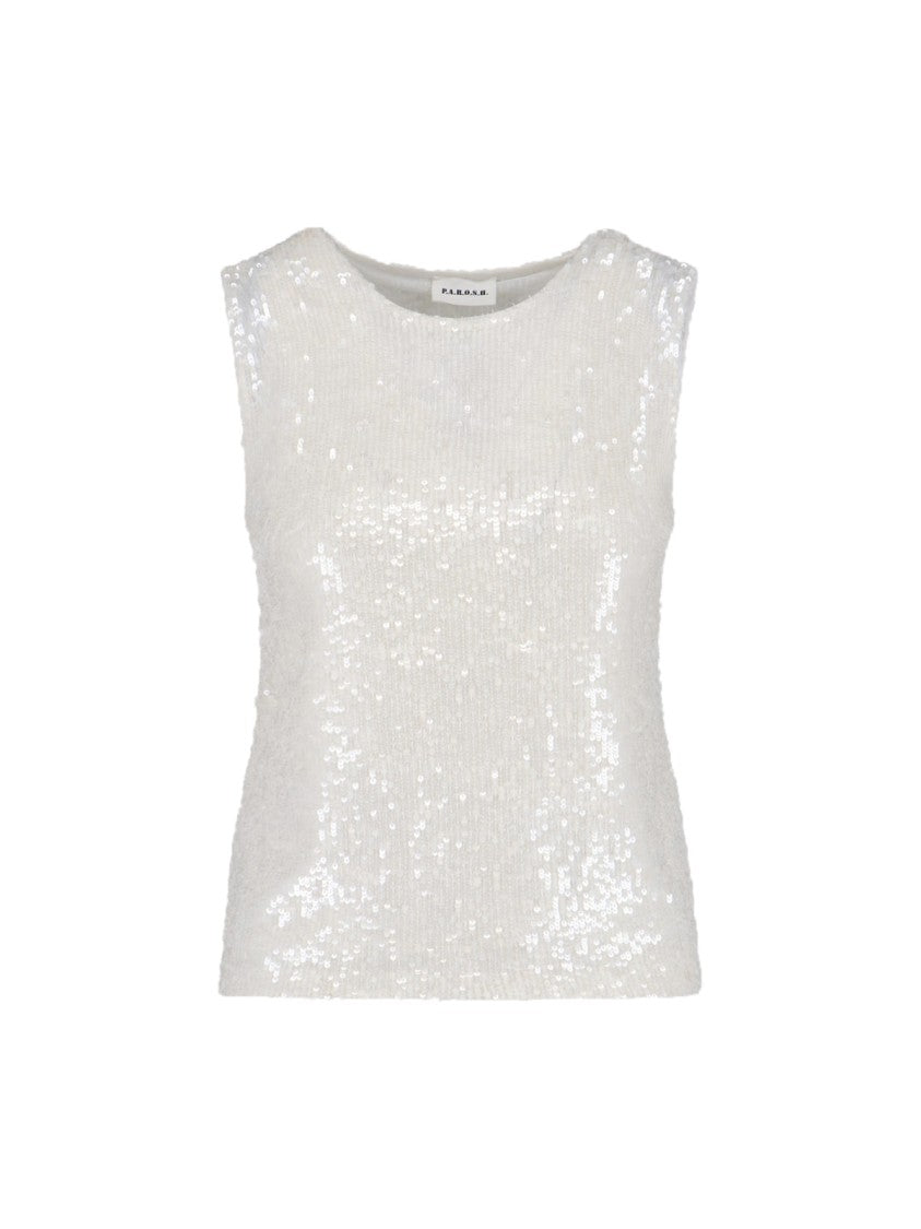 Parosh White Sequin Sleeveless Top