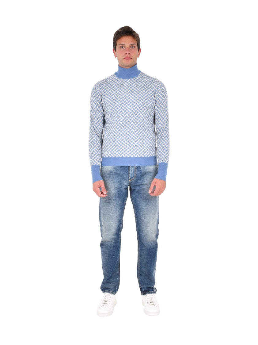Drumohr Contrasting Razor Blade Pattern Cashmere Turtleneck Sweater