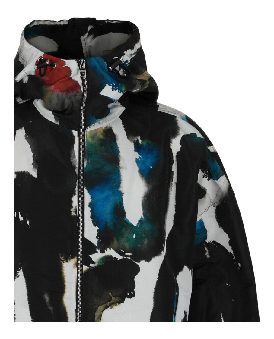 Alexander Mcqueen Watercolor Graffiti Hooded Windbreaker With Adjustable Features
