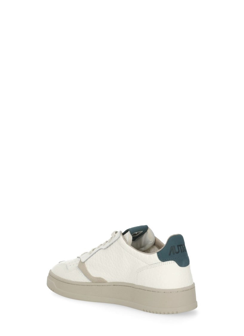 Autry White Beige Suede Accent Perforated Low-Top Sneakers