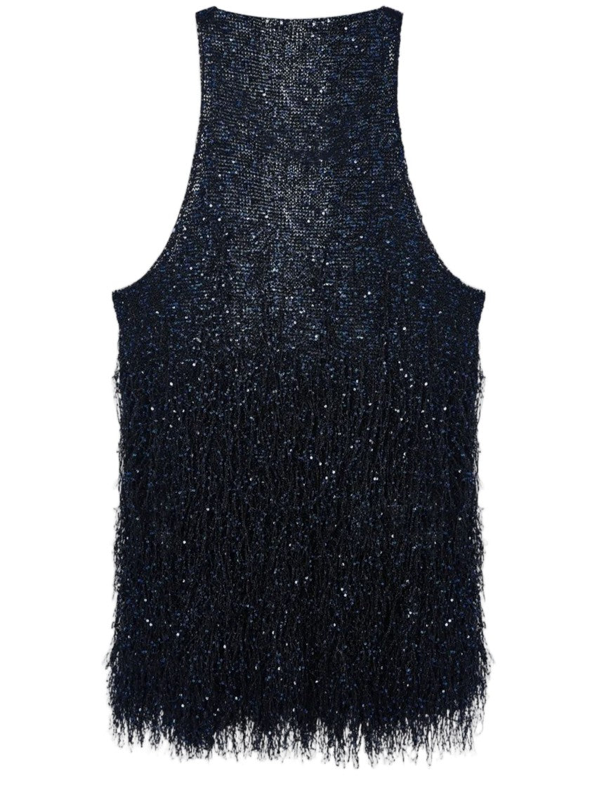 Giorgio Armani Lurex Jersey Top With All-Over Sequin Fringes