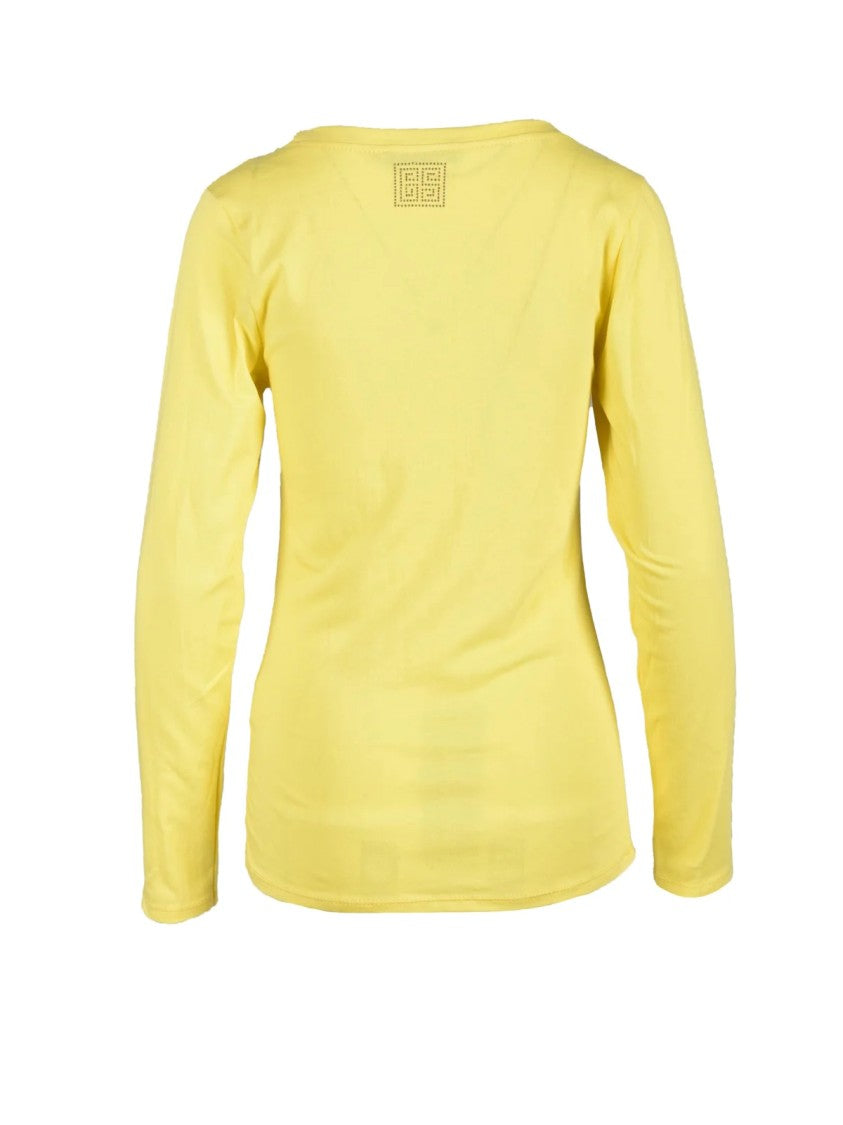 Gil Santucci Yellow Sequin Embellished Stretch Cotton T-Shirt