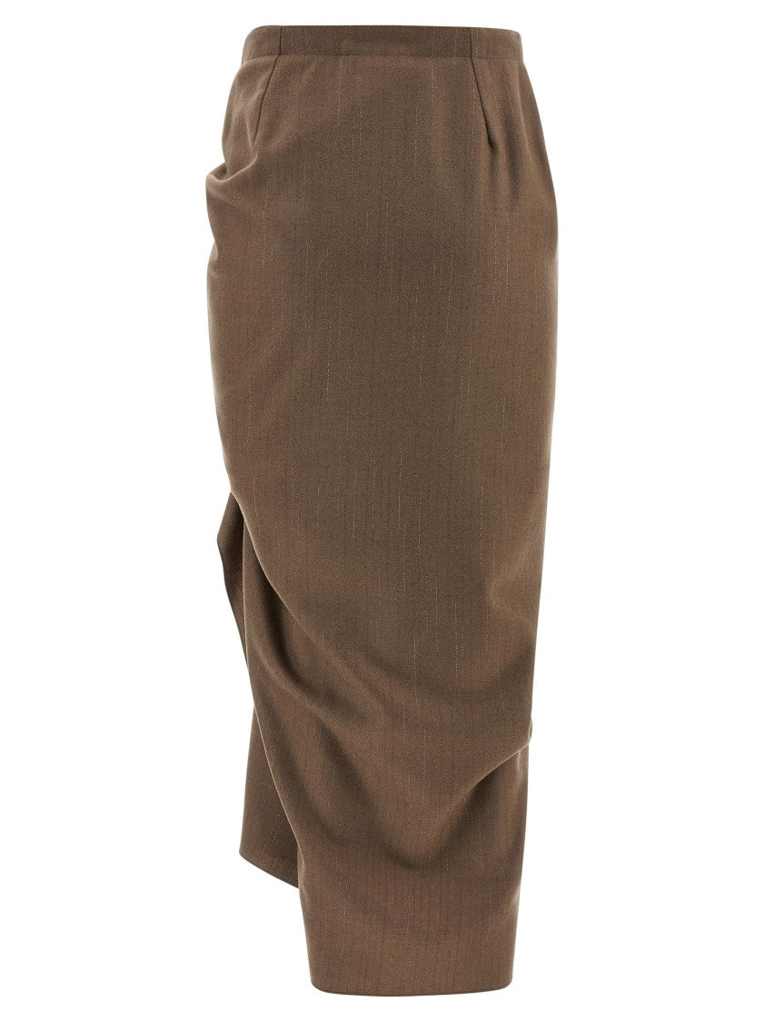 Fabiana Filippi Pinstriped Virgin Wool Midi Skirt With Draping